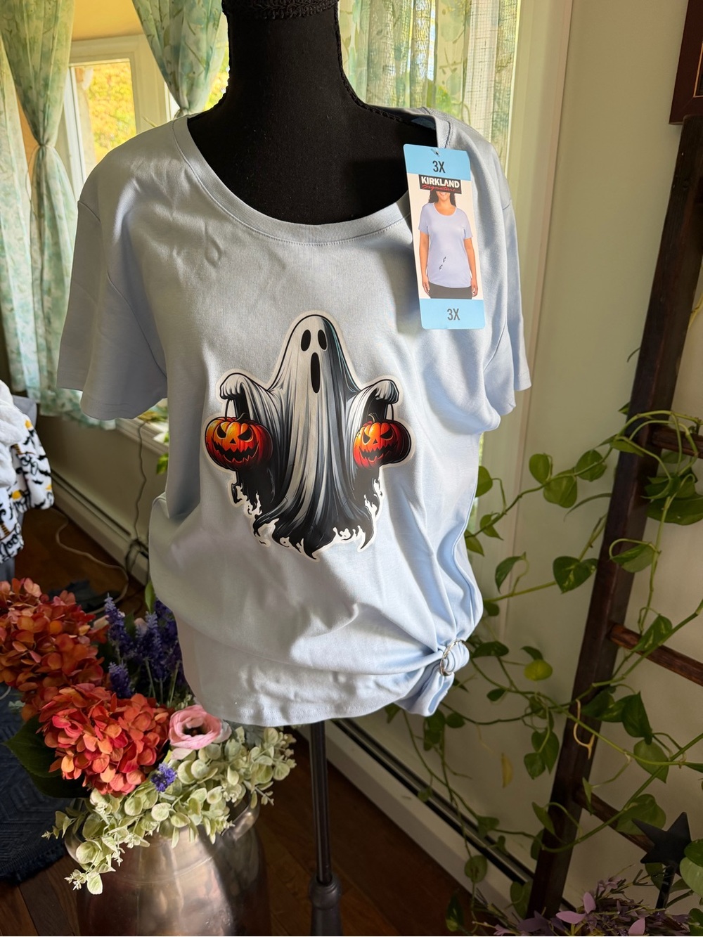 Light Blue Halloween Ghost Graphic Tee